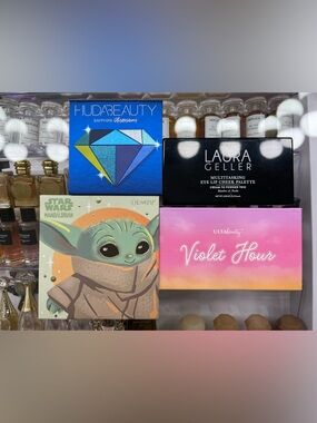 HUDA BEAUTY Sapphire Obsessions, Colourpop Baby Yoda, ULTA  Eyeshadow Palette